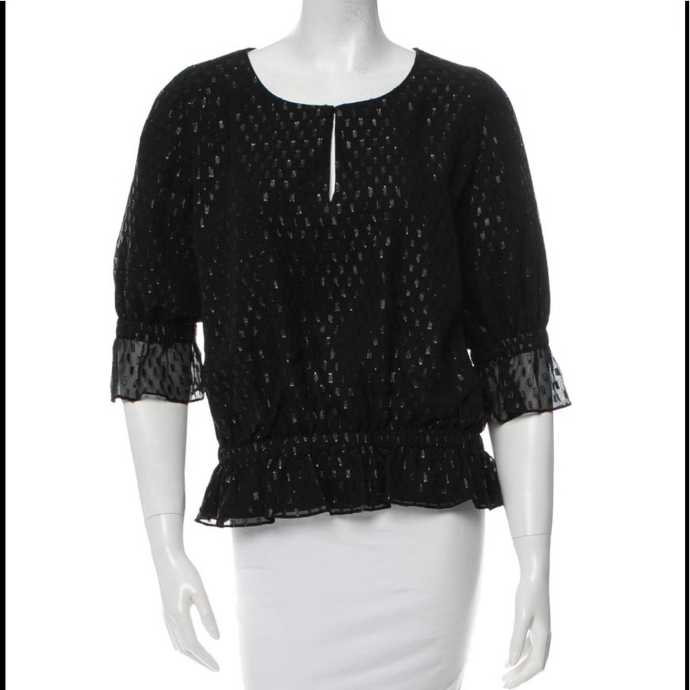 H by Halston black silk blouse print throughout, elasticized waistband Size S